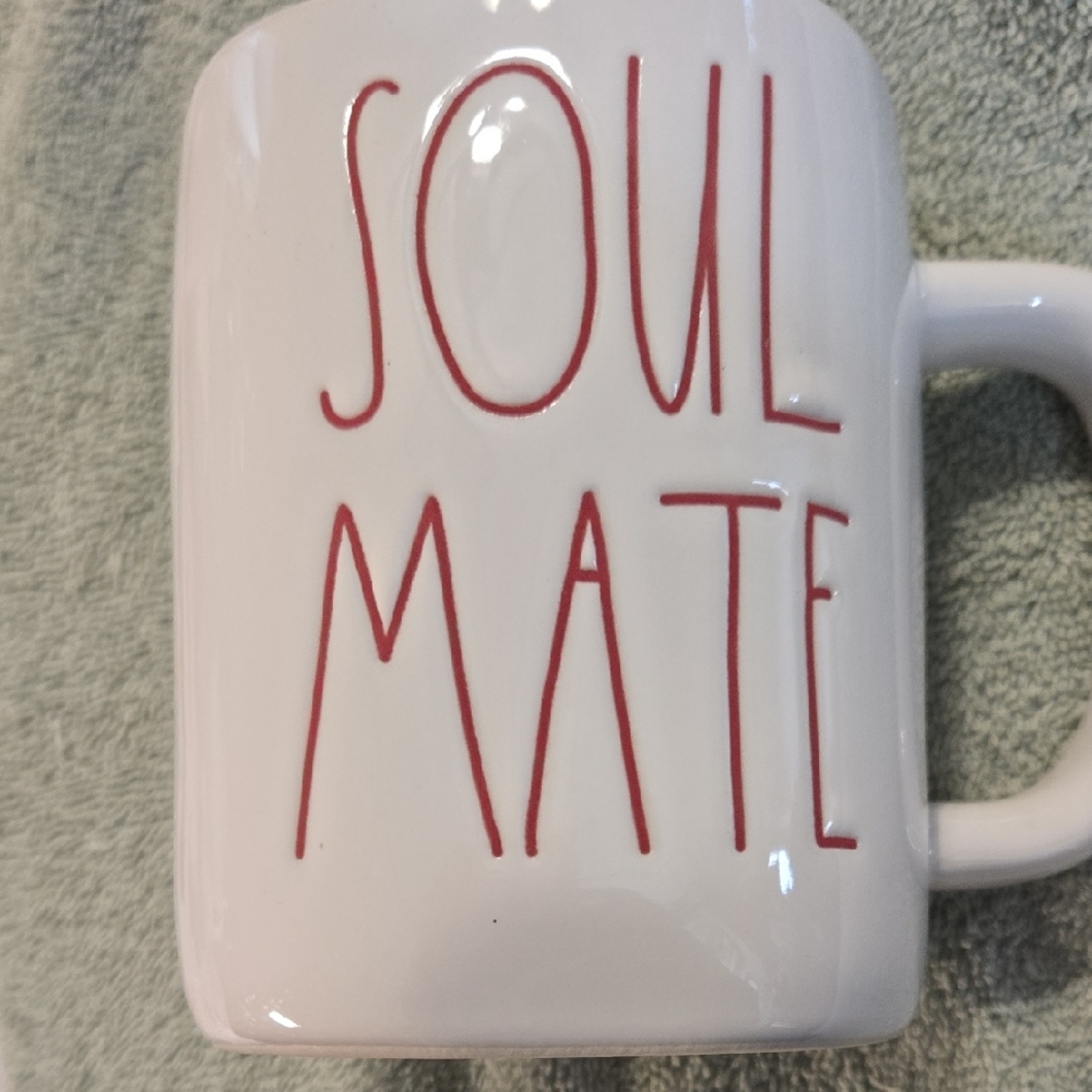 Rae Dunn White Mug with Red 'Soul Mate' Text